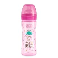 Chicco: Бутылочка Wellbeing "FANTASTIC LOVE" для кормления250 мл 2м+  силикон в асс . роз/гол