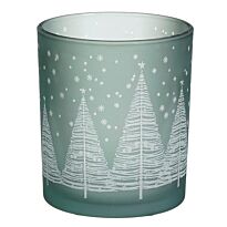 House of seasons: Стеклянный подсвечник "Заснеженная ёлка", h10xd9cm