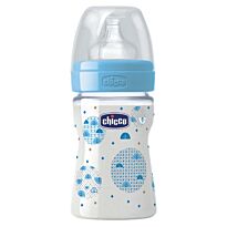 Chicco: Бутылочка Wellbeing для кормления силикон 150 мл 0м+, голубой
