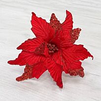 HOUSE OF SEASONS: Цветок пуансеттия на клипсе, красная, 30 см., полиэстер
