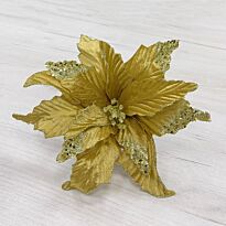 HOUSE OF SEASONS: Цветок пуансеттия на клипсе,золото, 28 см., полиэстер