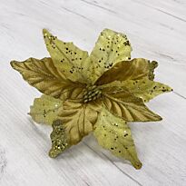 HOUSE OF SEASONS: Цветок пуансеттия на клипсе,золото, 33см., полиэстер