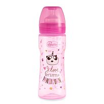 Chicco: Бутылочка Wellbeing "FANTASTIC LOVE" для кормления 330мл 2м+ силикон в асс . роз/гол