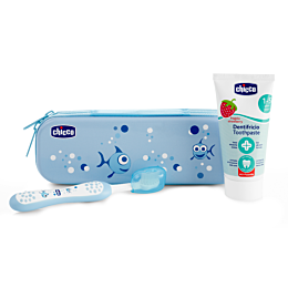 Chicco: Набор для ухода за полостью рта (зубная щетка и паста) 12 м+, голубой