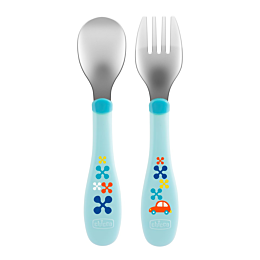 Chicco: Набор мет. MetalCutlery (лож.,вил.), 18м+, голубой