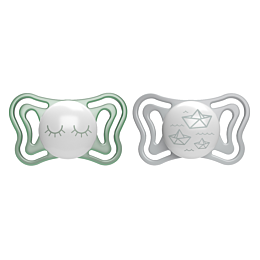 Chicco: Пустышка силикон Physio Light 16м+ 2 шт, светящиеся оливковый