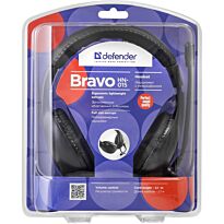 Defender: Наушники-накладные проводные Bravo HN-015 mic черный