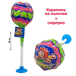 Карамель на палочке "Лизунец MAXI Приколисты" (карамель+сюрприз) 112г