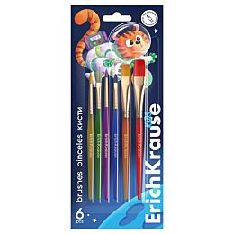 Кисти ErichKrause Space Animals для творчества, синтетика, 6 штук (в блистере)