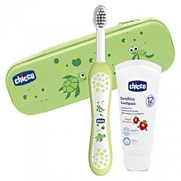 Chicco: Набор для ухода за полостью рта (зубная щетка и паста) 12 м+, зеленый