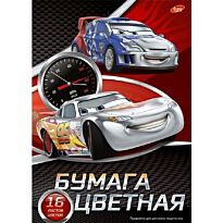 Бумага цветная для детского творчества 16 цв., 16 л., (2 мет) Cars