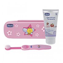 Chicco: Набор для ухода за полостью рта (зубная щетка и паста) розовая 12+