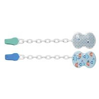 Chicco: Клипса для пустышки с цепочкой голубая/синяя