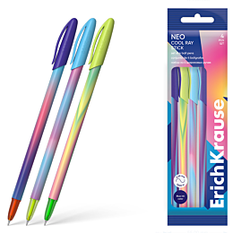 Набор из 4 ручек шариковых ErichKrause Neo Stick Cool Ray 0.7, Super Glide Technology, цвет чернил синий