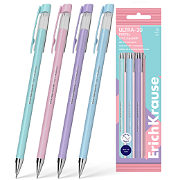 Набор из 4 ручек шариковых ErichKrause ULTRA-30 Stick&Grip Pastel 0.7, Super Glide Technology, цвет чернил синий