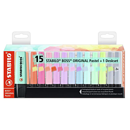 Набор текстовыделителей STABILO BOSS ORIGINAL Pastel 15 цветов, с подставкой