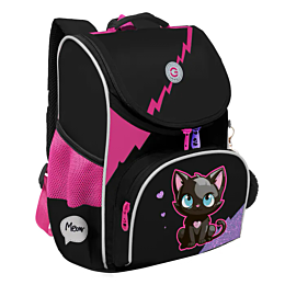 Ранец школьный для девочки Grizzly Black Cat, розово-сиреневый
