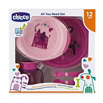 Chicco: Набор детской посуды (2тарелки, ложка, вилка, поильник) 12м+, розовый