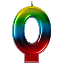 Веселая затея: Свеча -цифра "0" Радуга металлик 8см